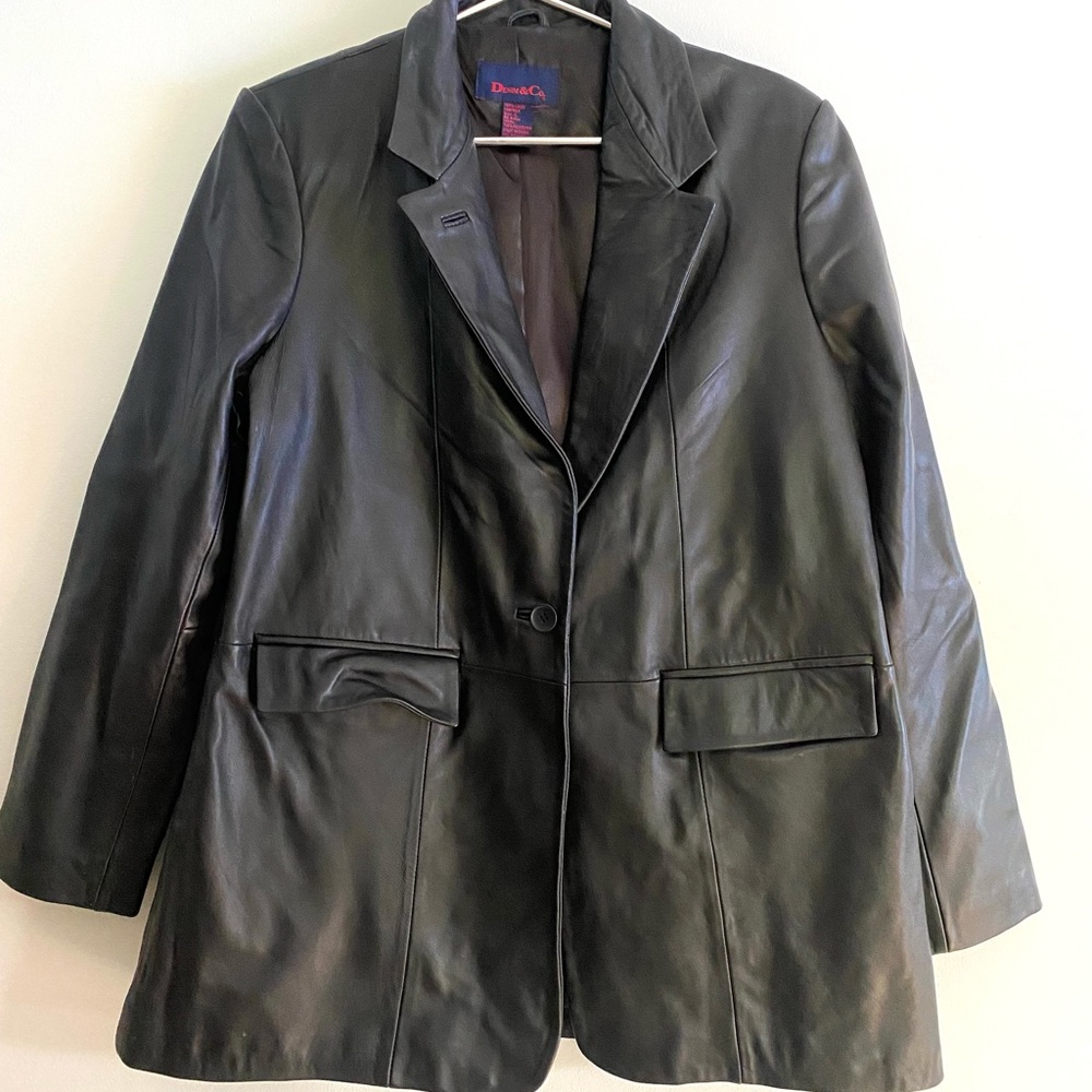 Denim & Co lambs leather black coat